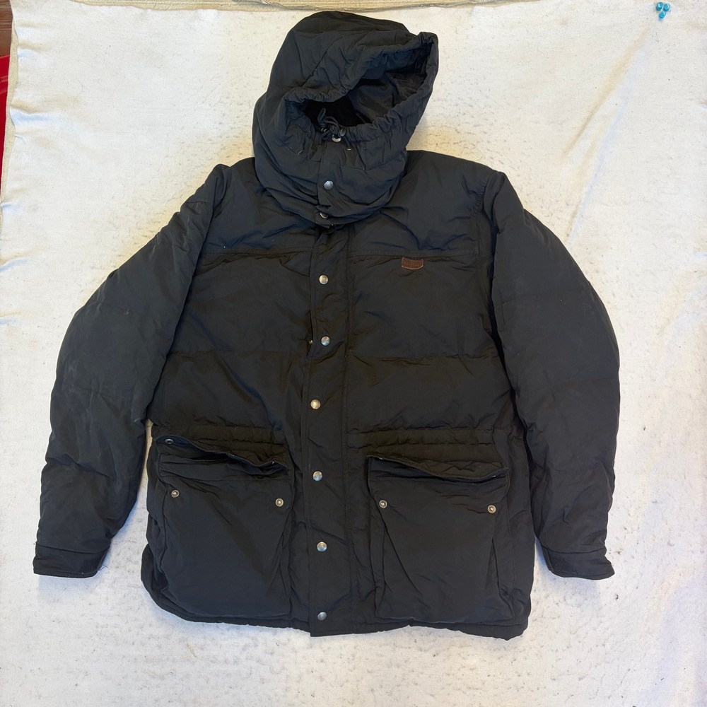 Polo Ralph Lauren Down Puffer Jacket Mens Large Black Hooded Flannel Lined